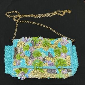 Embellished Blue and Green Beaded Women's Bag